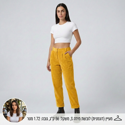 מכנס קורדרוי נוח ואלגנטי עם מותן בינונית