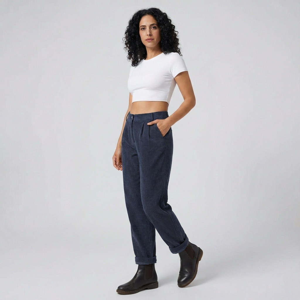 מכנס קורדרוי נוח ואלגנטי עם מותן בינונית