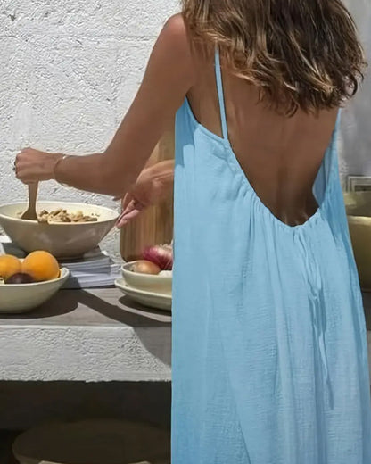 שמלת קאמי לנשים בצבע אחיד עם גב חשוף