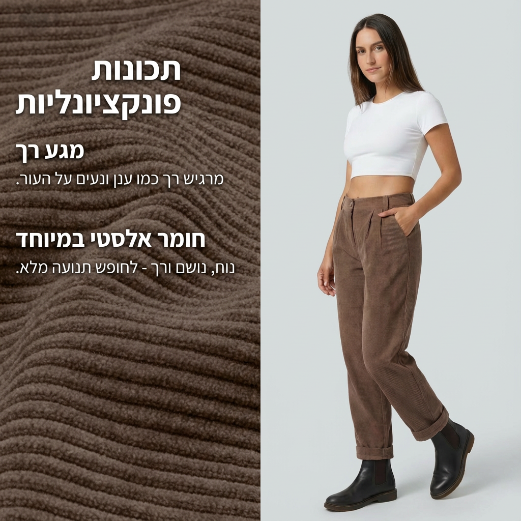 מכנס קורדרוי נוח ואלגנטי עם מותן בינונית